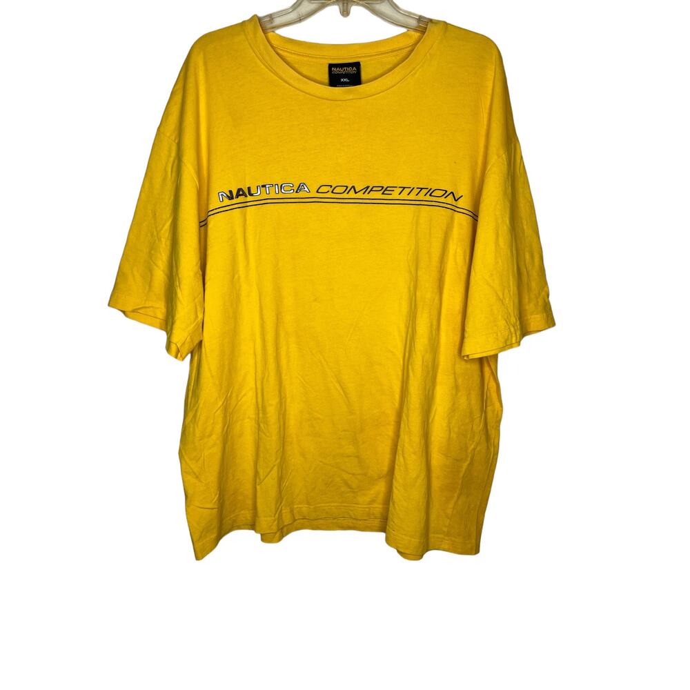 Vintage Nautica Competition Spellout Tshirt Logo Mens XXL Yellow